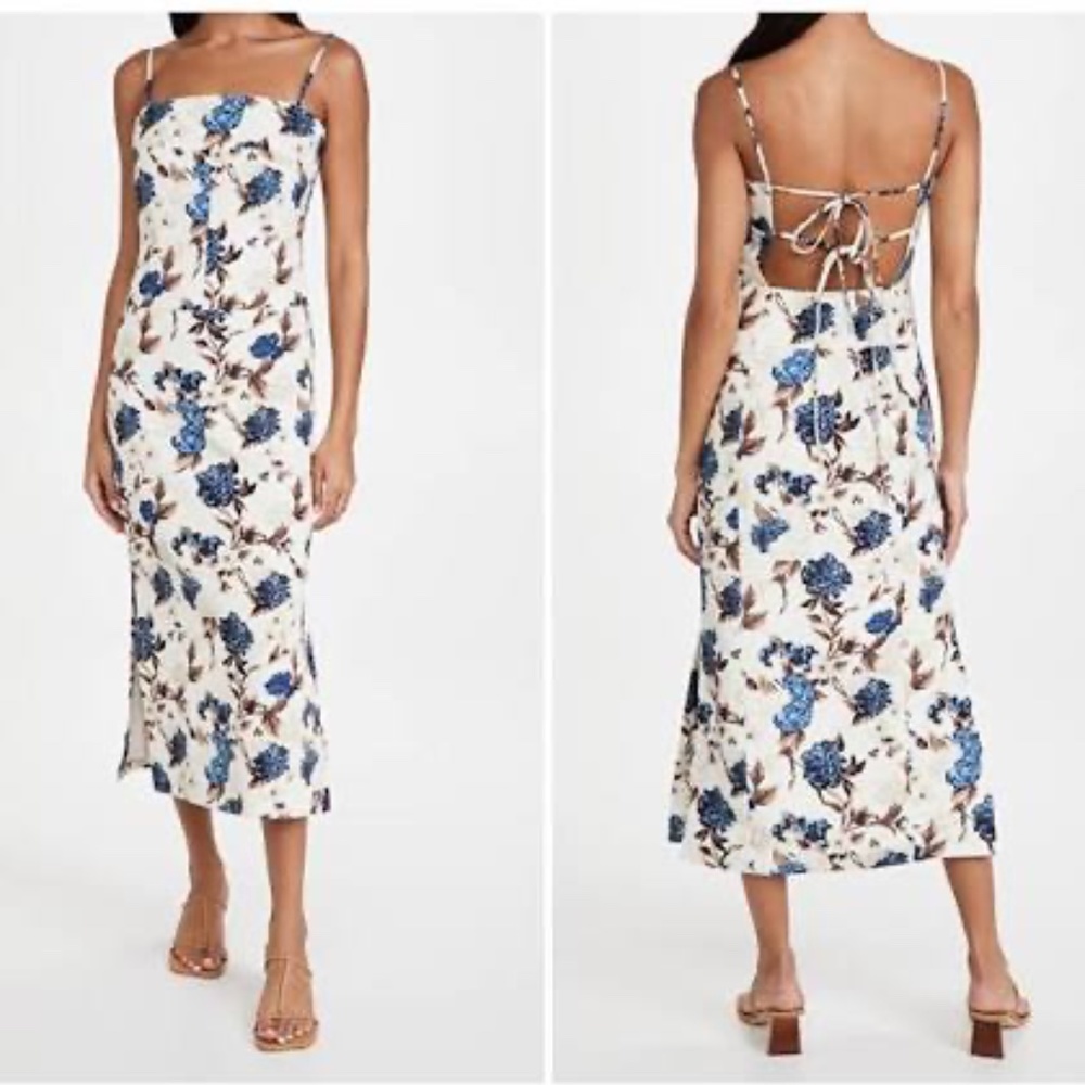 Mixed Floral Strappy-Back Midi Dress